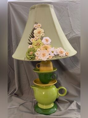 Handmade, one-of-a-kind Fiestaware teapot lamp